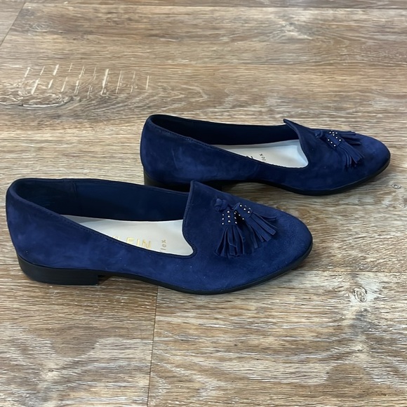 Anne Klein Navy Loafer Tassel Smoking Flat Shoe Sz 7M Iflex Like New Suede - Picture 4 of 9